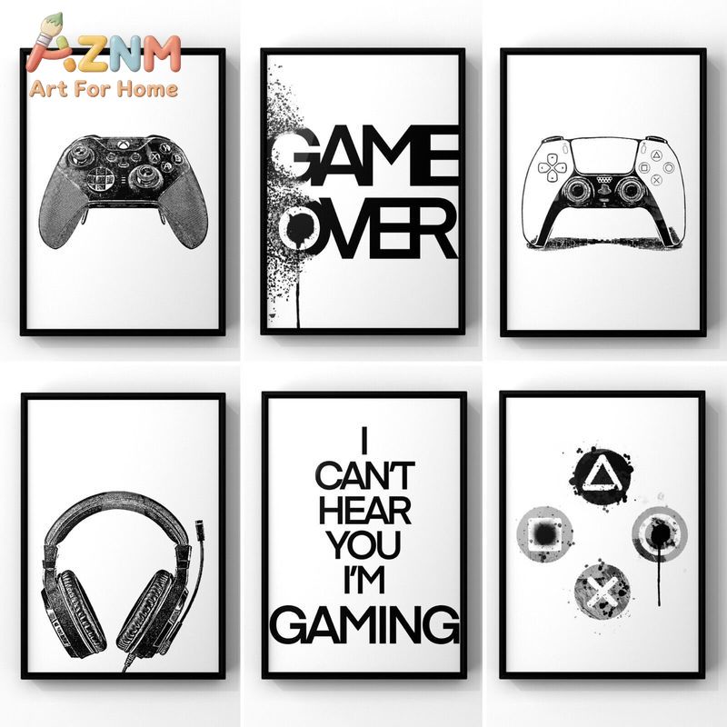 Gaming Controller - AZNM Черно-белое игровое настенное искусство на